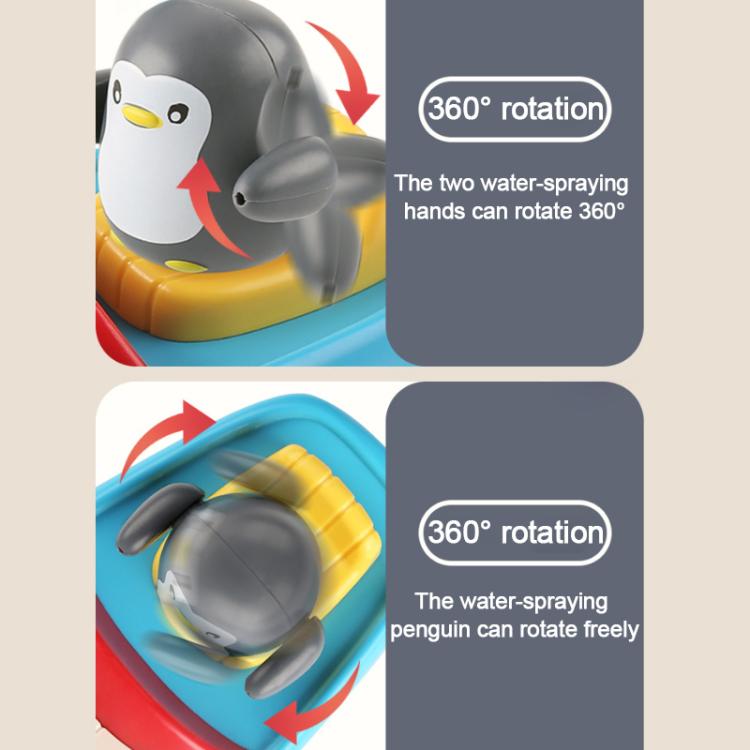 Penguin boat bath toy with 360-degree rotating water-spraying penguin hands