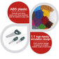 Children's ABS plastic tool set with green handle pieces and colorful accessory display