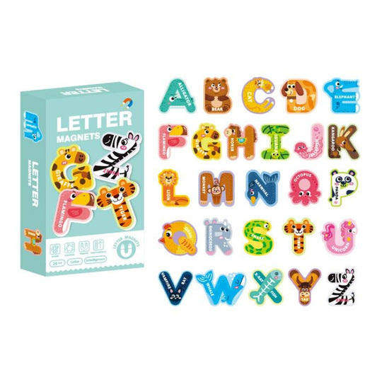 Kids Early Education Magnetic Refrigerator Puzzle Educational Toy, 26pcs Letter, Animals, Cars, Numbers, 26pcs Lowercase