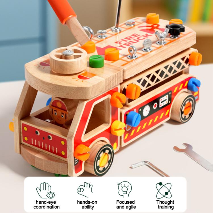 Kids Early Education Multifunctional Solid Wood Disassembly Fire Truck