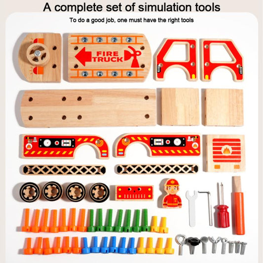 Kids Early Education Multifunctional Solid Wood Disassembly Fire Truck