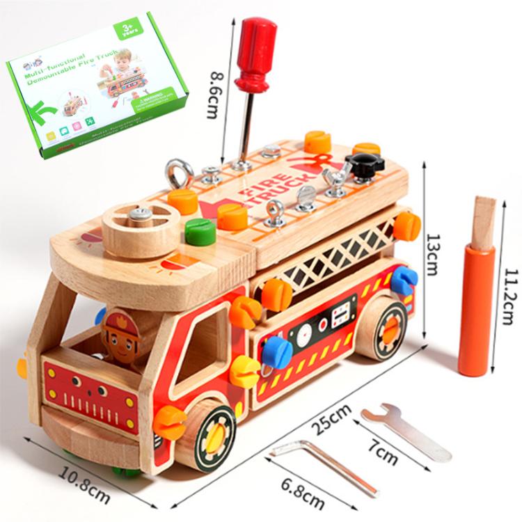 Kids Early Education Multifunctional Solid Wood Disassembly Fire Truck