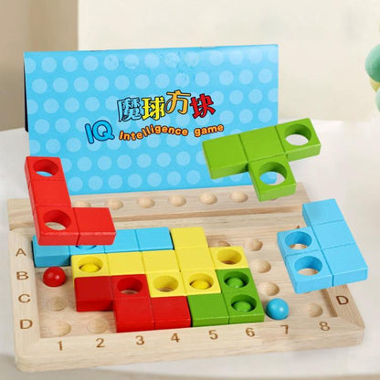 Children's magic cube wooden educational block puzzle with colored cubes and pegs