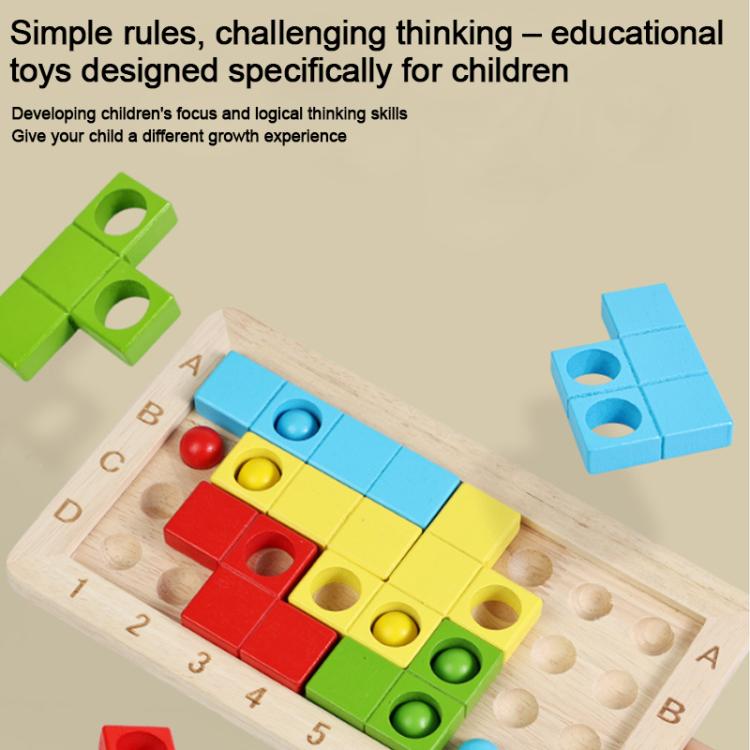 Children's wooden magic cube block puzzle with multicolor cubes assembled on base