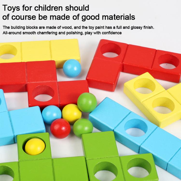 Wooden magic cube block puzzle pieces with smooth glossy colored finish and balls