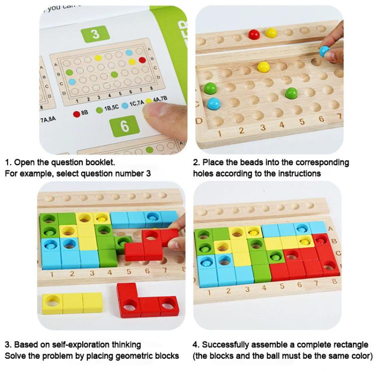 Magic cube peg-board puzzle with instructions and colorful blocks and beads