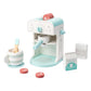Children's wooden coffee machine toy with cup, serving spoon, milk and sugar containers