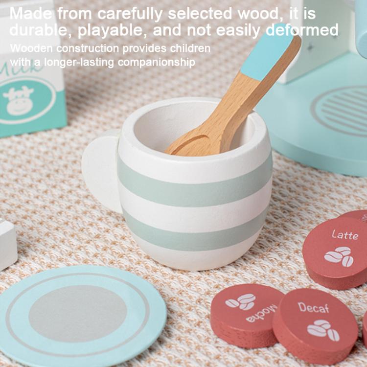 Children's wooden coffee accessory set: mortar bowl with wooden spoon and beverage discs