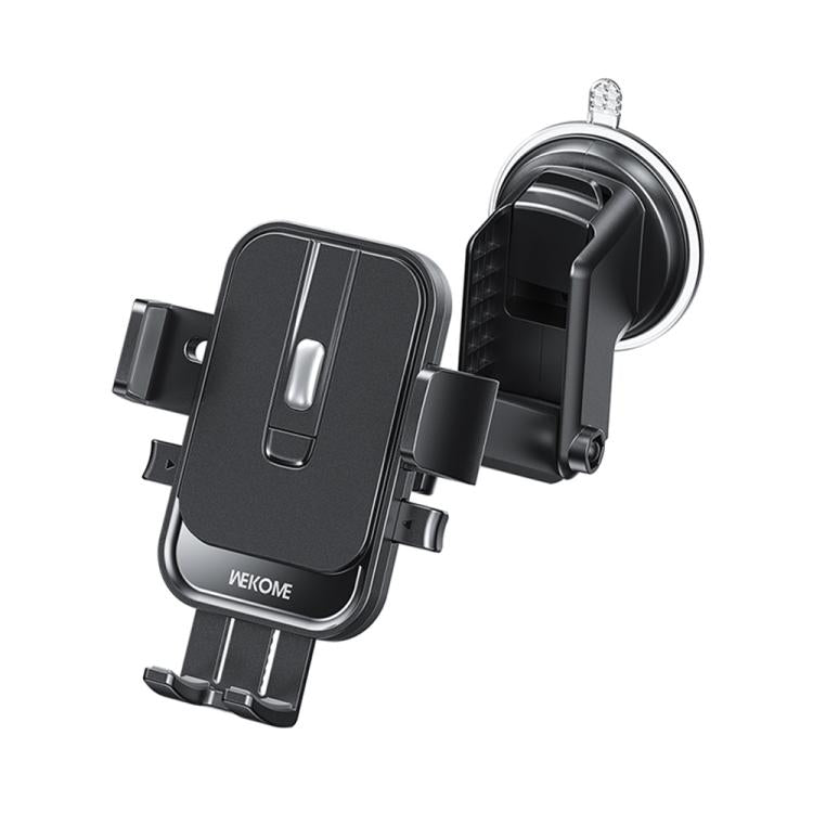 Black mechanical car phone holder with suction cup base and side mounting clamps