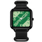 Square water-resistant quartz watch with black case and green dial, dark green nylon strap