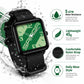 Water-resistant style square quartz watch with green dial and black nylon strap