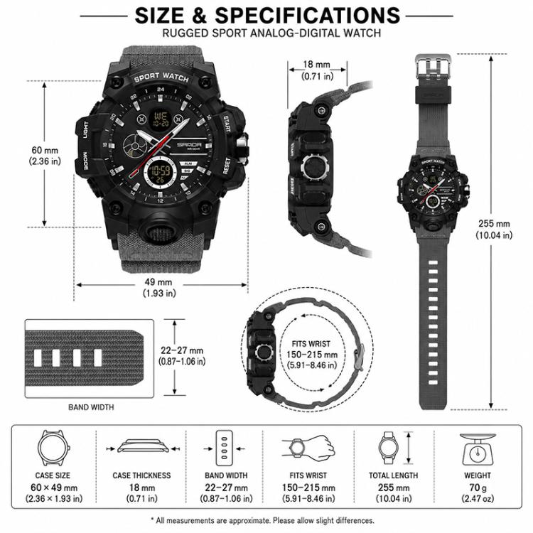 SANDA 9094 Multifunctional Sports 5ATM Waterproof Luminous Electronic Watch
