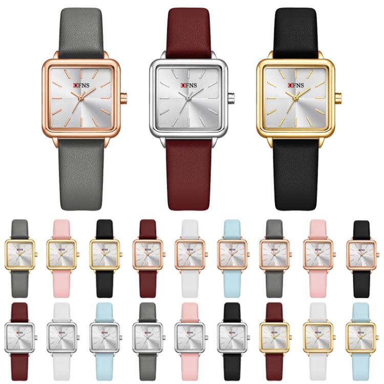 Set of ladies square quartz watches with leather straps in assorted colors