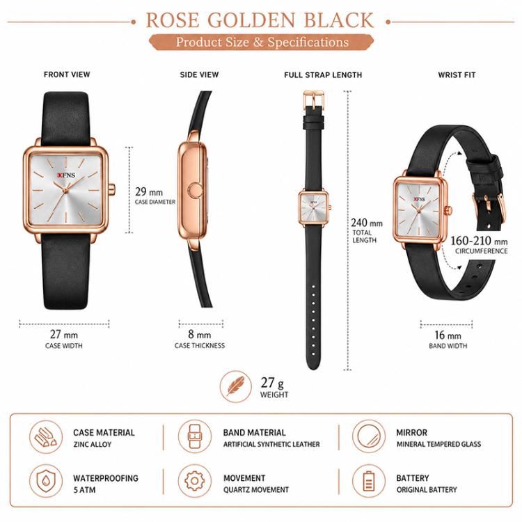 Ladies waterproof quartz watch size and specifications chart