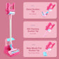 Pretend vacuum cleaner base with three interchangeable suction tips in pink and blue