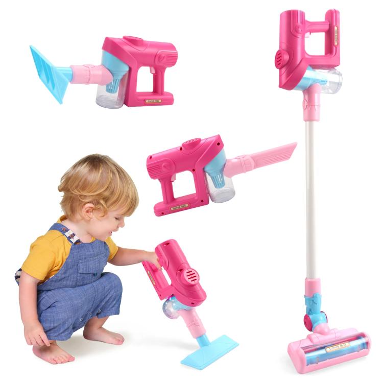 Pink children’s pretend play electric vacuum cleaner toy with light and sound, without base