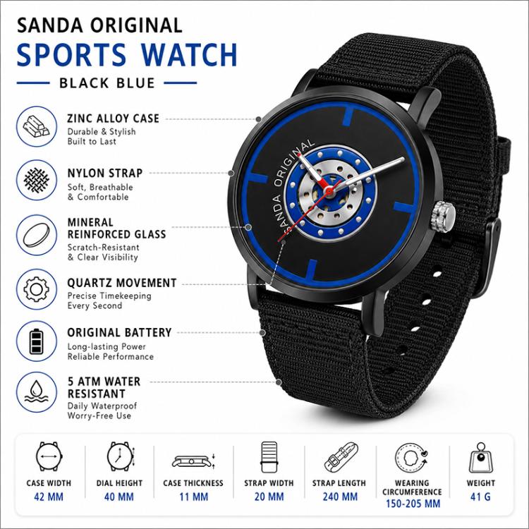 SANDA 3217 Preppy Style 5ATM Waterproof Student Watch with Nylon Strap