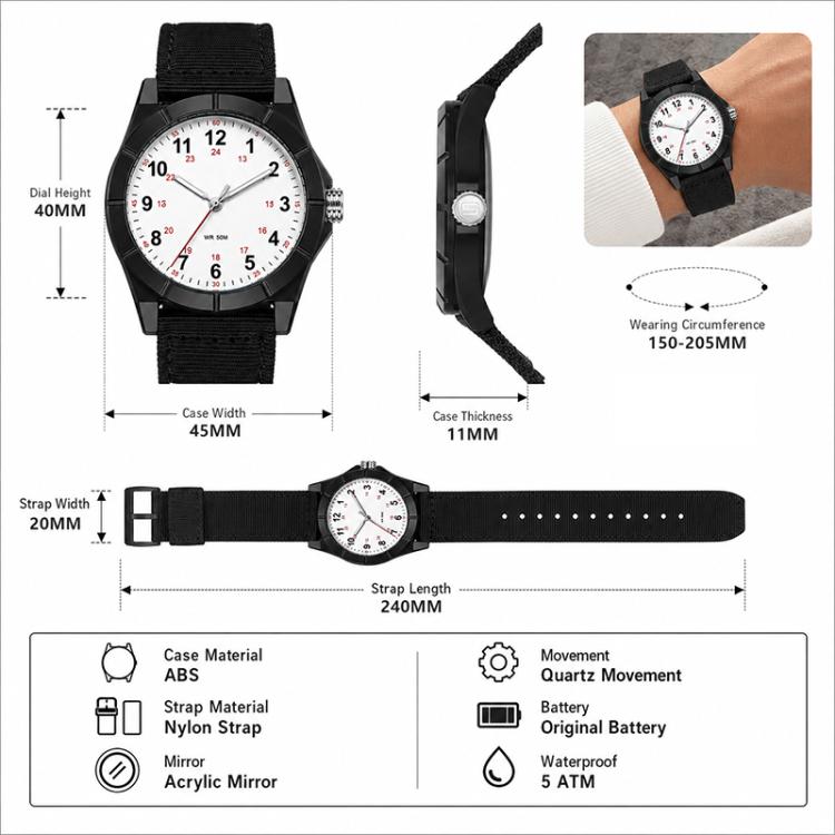 SANDA 6232 Simple 5ATM Waterproof Luminous Watch with Nylon Strap