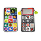 Foldable cloth book toy with alphabet tiles and red-bordered baby mirror panel