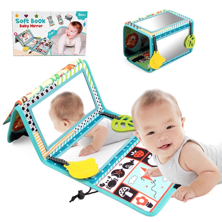 Foldable cloth baby book toy with mirror panel and colorful animal numbers pages