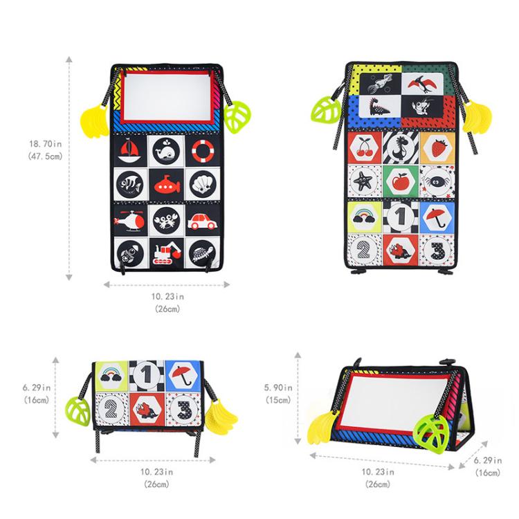 Foldable cloth baby book toy with mirror window and black-and-red pattern learning pages