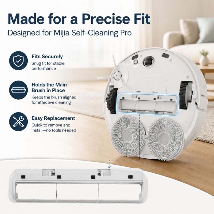 Main brush cover replacement for robot vacuum, front-facing white cover with mounting clips