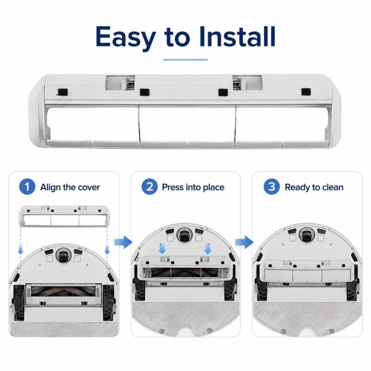 Main brush cover replacement for robot vacuum, top view with snap-in mounting points