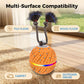 Orange patterned dog toy ball with rope and bristled brush arms for spinning play