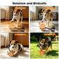 Dog training toy ball on braided rope with blue bristle tassels, orange patterned ball