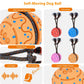 Smart moving dog ball toy with flexible rope and blue bristle tassels, orange patterned ball
