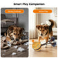 Orange fabric dog training ball toy with rope handle and blue bristle attachments