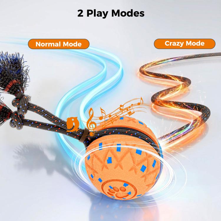 Orange fabric dog training ball toy with rope handle and blue bristle attachments