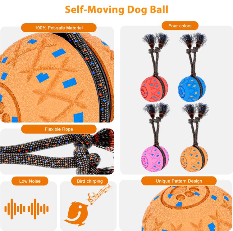 Orange fabric dog training ball toy with rope handle and blue bristle attachments