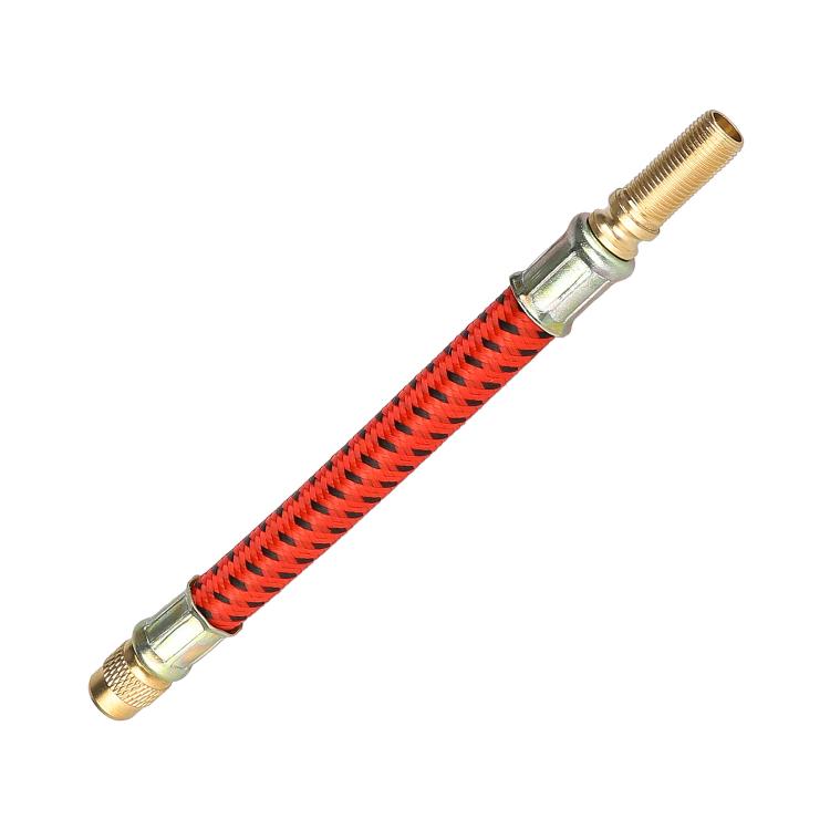 Red braided inflation extension cable with brass threaded valve ends