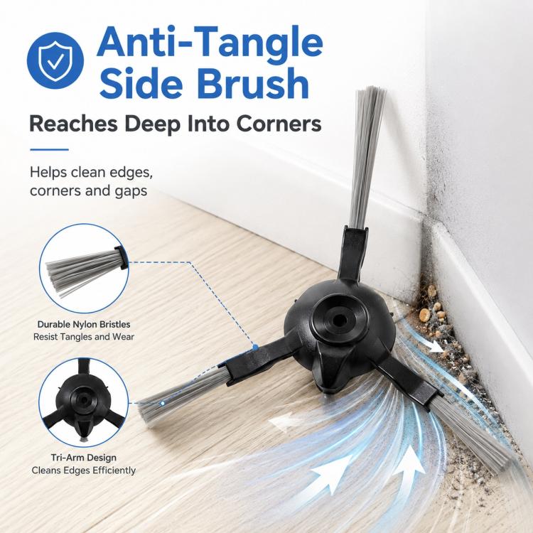 Dual side brush replacement with two bristle brushes and black tri-arm base