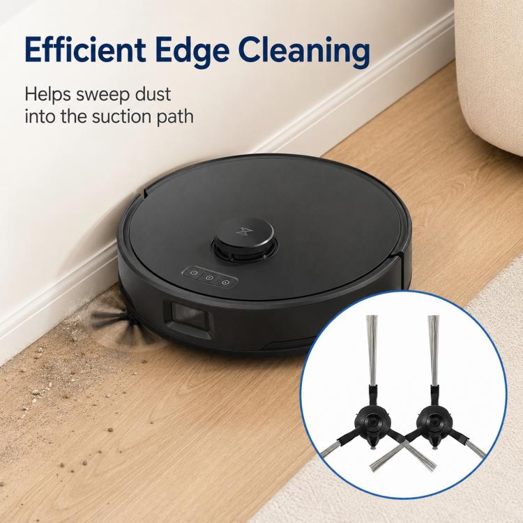 Replacement dual side brush pair, shown near a robot vacuum corner