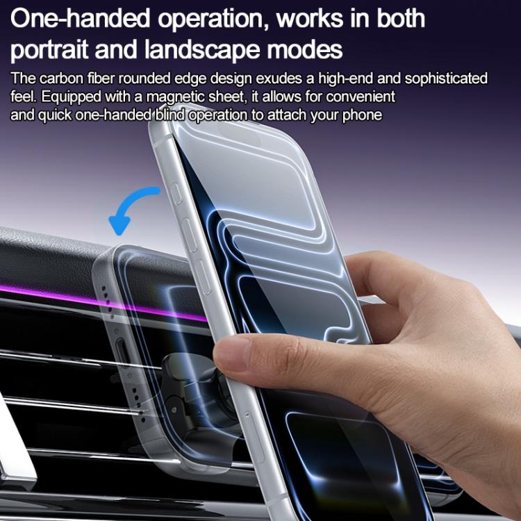 Magnetic phone holder clip with phone attached in portrait orientation