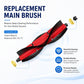 Replacement main roller brush with red roller and black bristles, plus two mounting ends