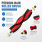 Replacement main roller brush with red V-shaped roller and dense black bristles