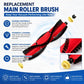 Replacement main roller brush with red brush cover and black bristles, included mounting parts
