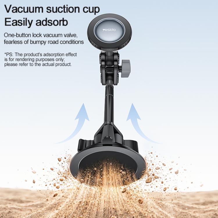 Vacuum suction cup car phone mount with one-button lock and long stem