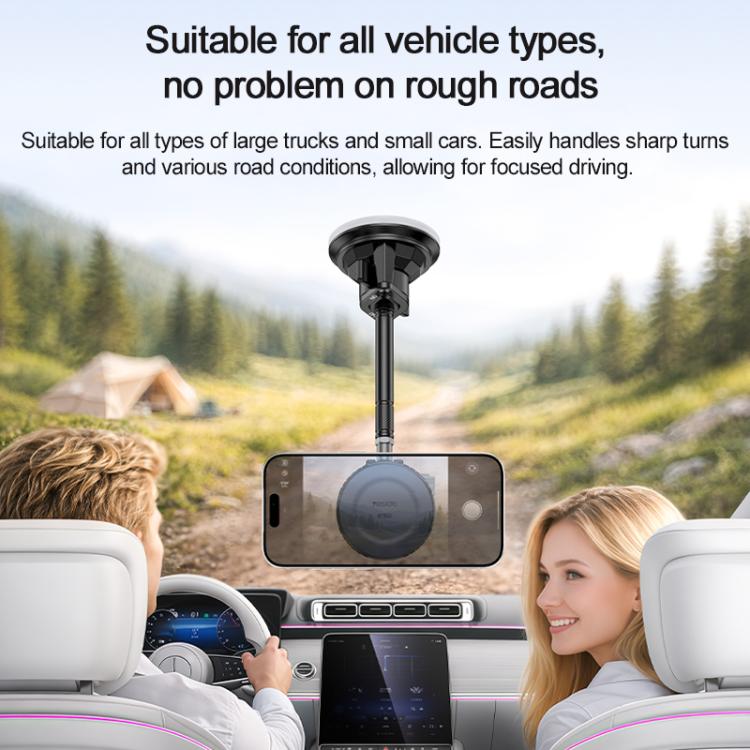 Car phone mount with long suction stem designed for use in different vehicle types