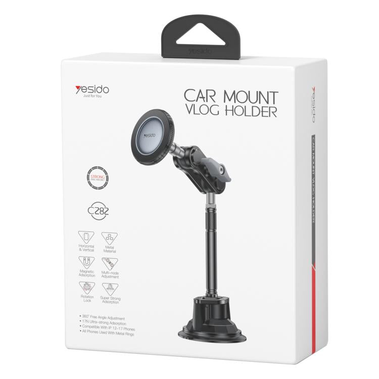 Yesido C282 car mount vlog holder retail box with suction base and clamp-style mount