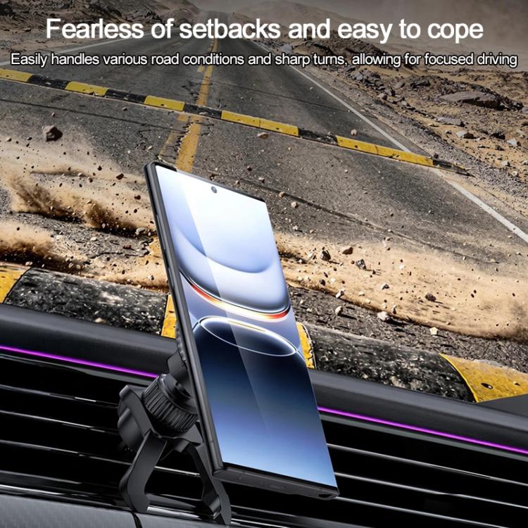 Magnetic wireless car phone holder on air vent with phone secured