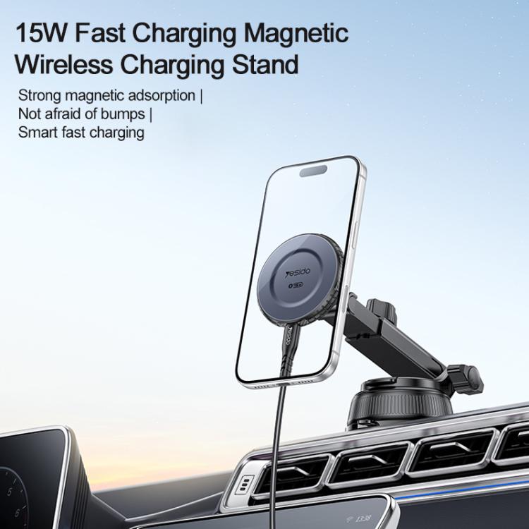 Magnetic wireless charging phone stand with adjustable arm and circular charging puck