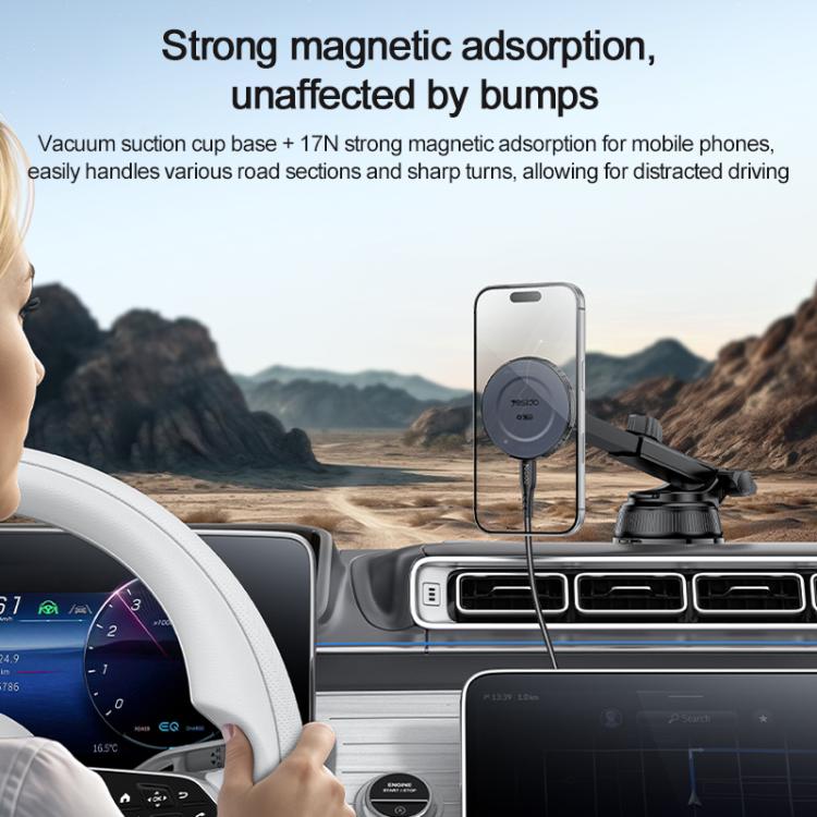 Magnetic wireless phone holder with suction cup mount and circular charging disk