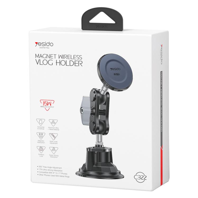 Yesido C322 magnet wireless vlog holder retail box with suction cup phone mount