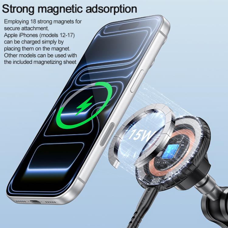 Magnetic wireless phone charging mount with suction base and rotating phone holder head
