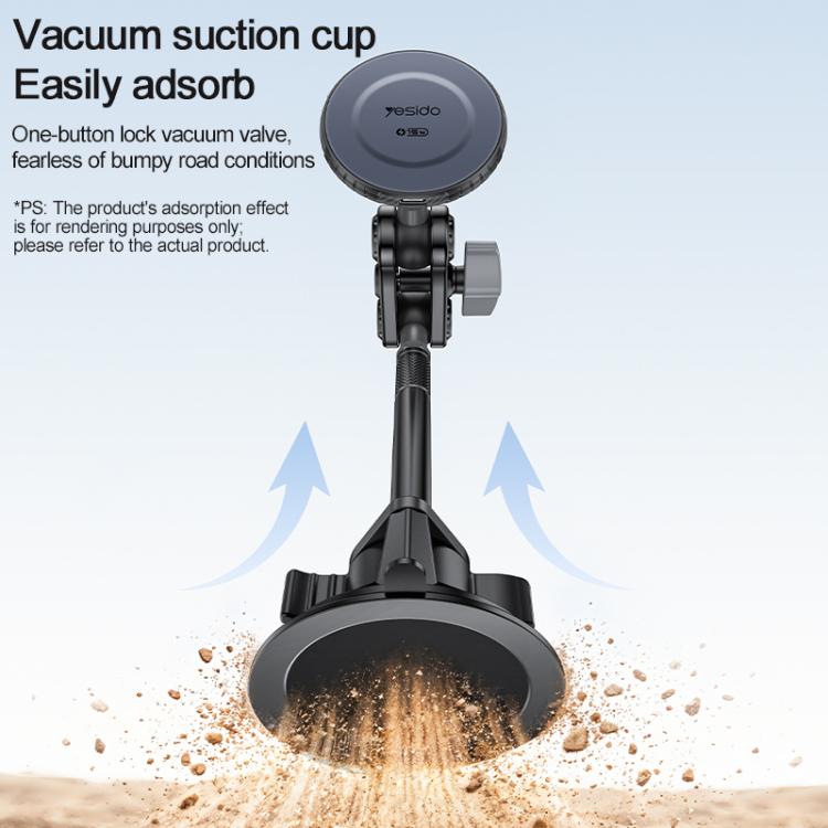 Vacuum suction cup car phone holder with one-button lock and long mounting arm