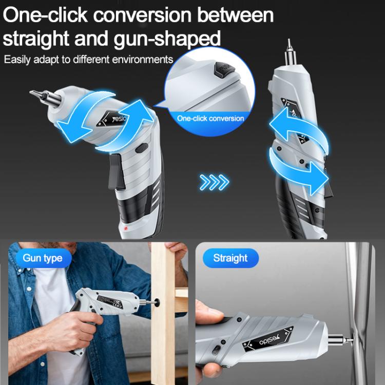 White cordless electric screwdriver converting between straight and gun-shaped modes